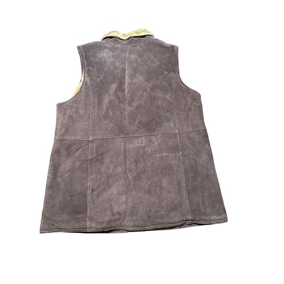 Vintage Denim & Co Suede Shearling Vest Brown Large - Picture 3 of 5